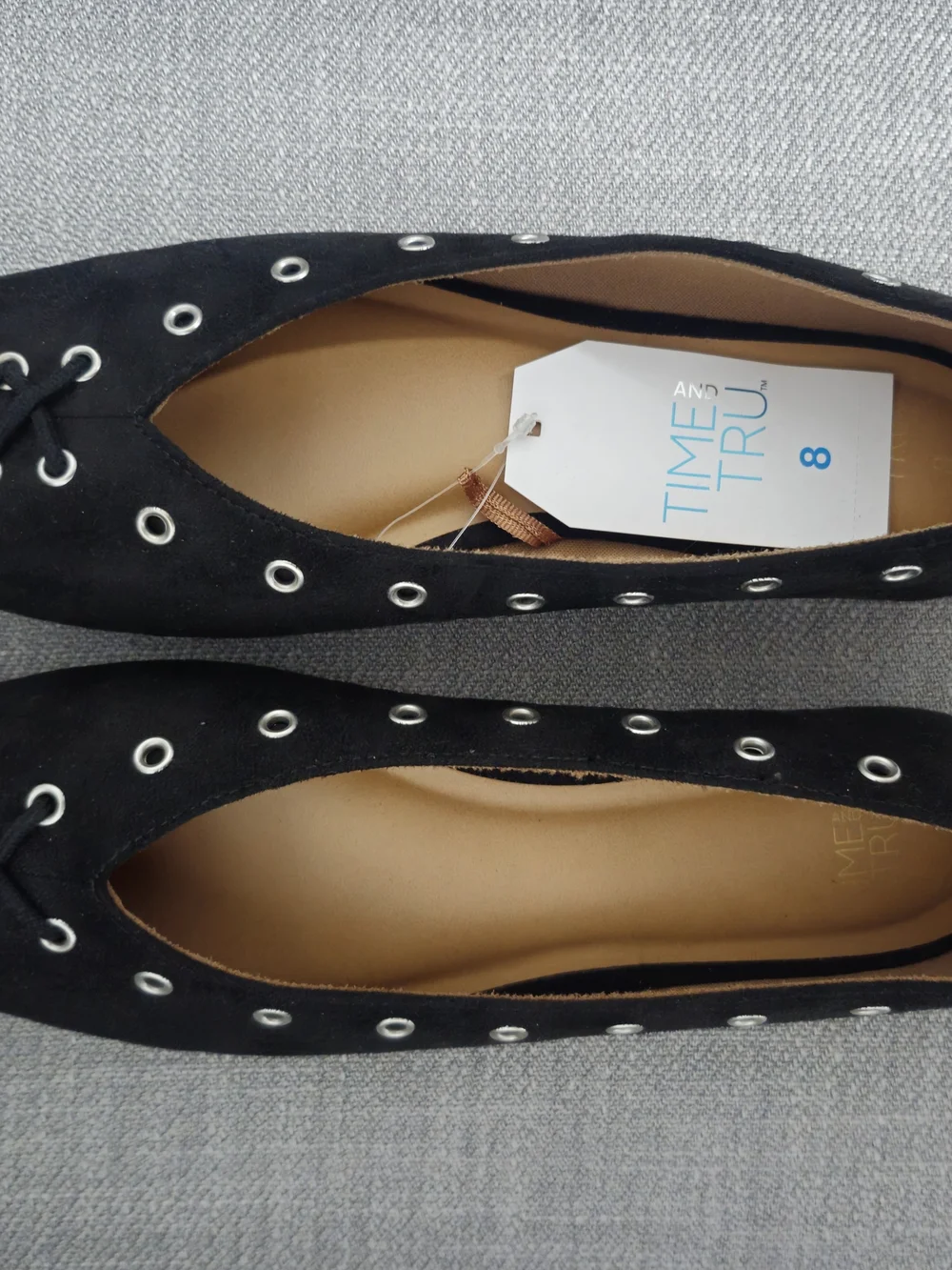 Time and Tru Black Eyelet Lace-Up Ballet Flats